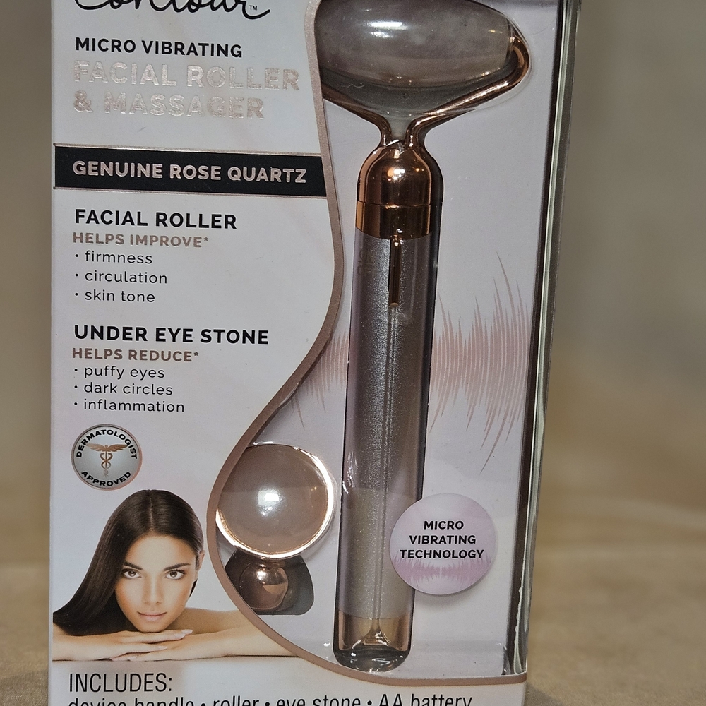 Contour Micro Vibrating Rose Quartz Facial Roller - Rose Gold & Pink
